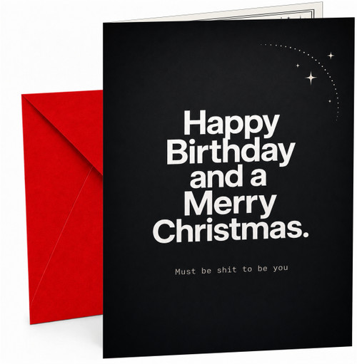 Funny Birthday Card Happy Birthday Merry Christmas Black