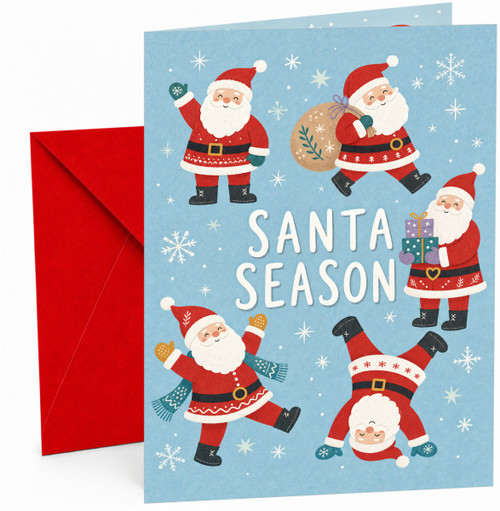 Christmas Card Santa Season Cute Santa Snowflakes