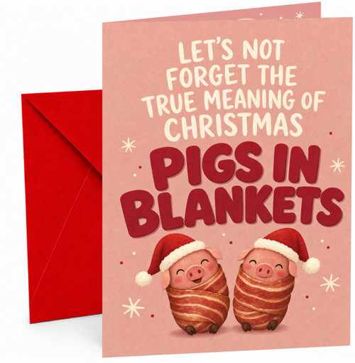 Christmas Card Funny Pigs in Blankets Piglets in Santa Hats
