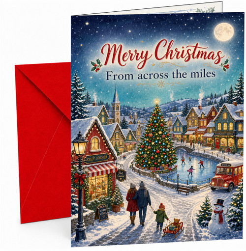 Christmas Card From Across the Miles Snowy Village Ice Rink