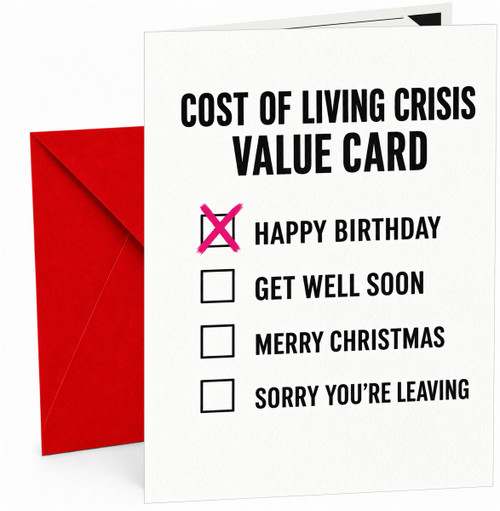 Birthday Card Cost of Living Crisis Value Card Checklist