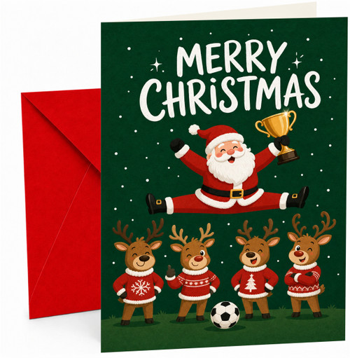 Christmas Card Santa Trophy with Reindeer Football