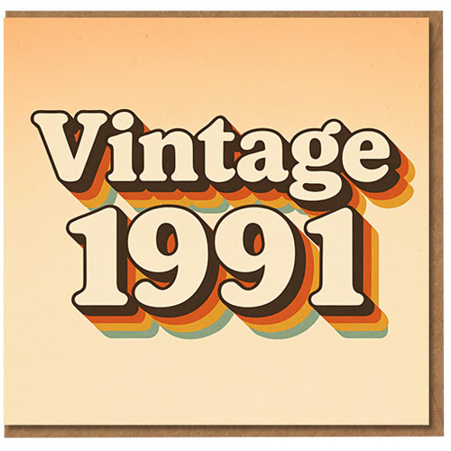 Vintage 1991 Birthday Card - Retro 90s Typography with Layered Rainbow Shadow, Nostalgic Year Design for Anyone Born in 1991