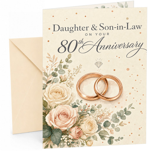 Daughter & Son-in-Law 80th Anniversary Card Rose Gold Rings