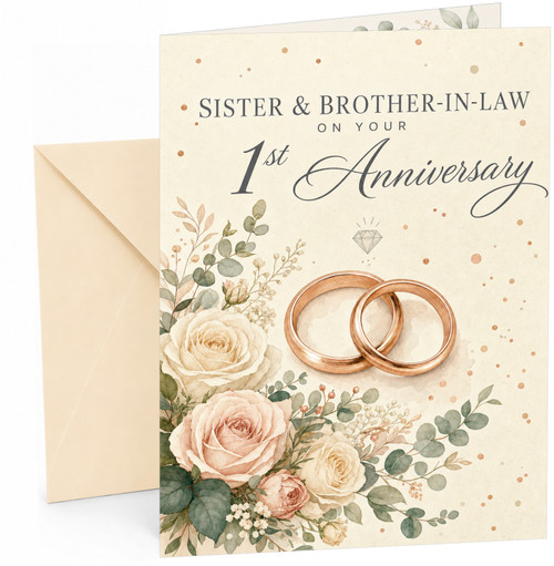 Sister & Brother-in-Law 1st Anniversary Card Rose Gold Rings