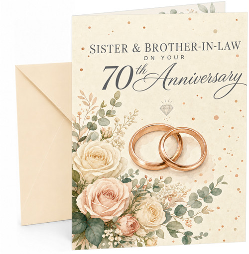Sister & Brother-in-Law 70th Anniversary Card Roses & Rings