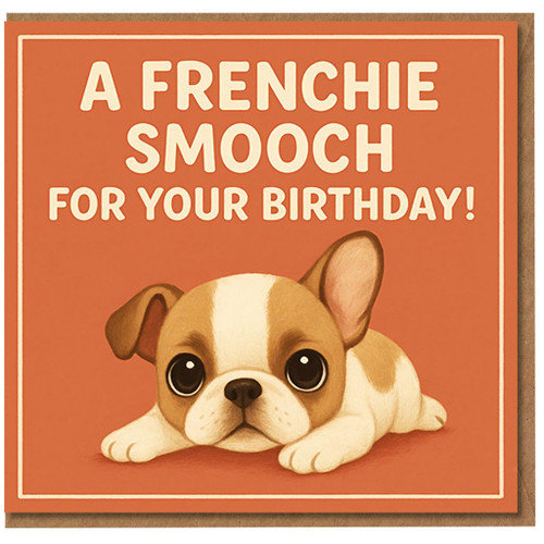 Funny French Bulldog Birthday Card - 'A Frenchie Smooch For Your Birthday!' Cute Puppy Illustration, Dog Pun, Perfect for Dog Lovers, Friends, Him or Her