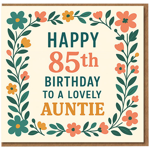 Auntie 85th Birthday Card - Floral Garland Design with 'Happy 85th Birthday to a Lovely Auntie' Message - Milestone for Aunt