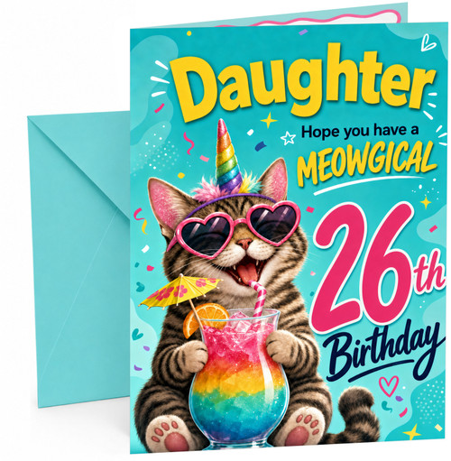 Daughter 26th Birthday Card Meowgical Unicorn Cat Cocktail