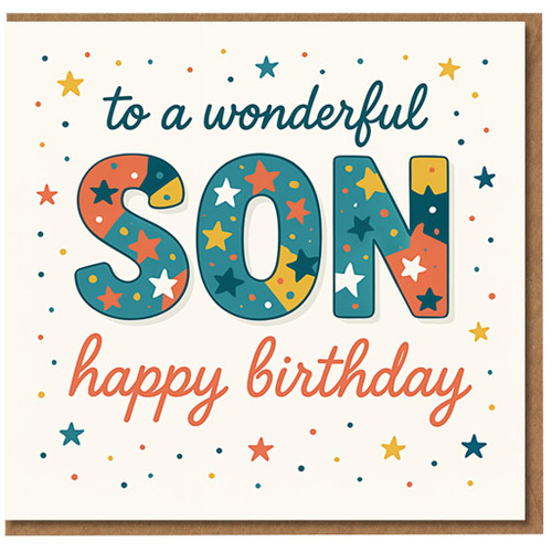 To a Wonderful Son Happy Birthday Card - Colourful Star Lettering Design, Cheerful Birthday Card for Son