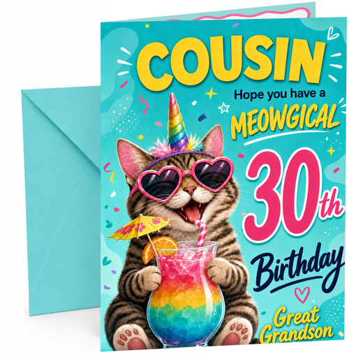 Great Grandson 30th Birthday Card Meowgical Cat Cocktail