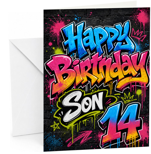 Son 14th Birthday Card Graffiti Street Art Splash Design