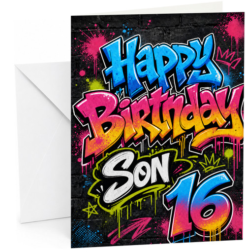 Son 16th Birthday Card Graffiti Street Art Typography
