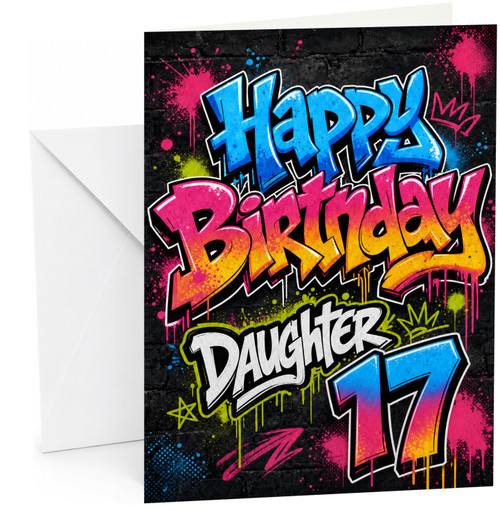 Daughter 17th Birthday Card Graffiti Street Art Paint Splatter
