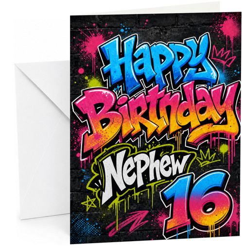 Nephew 16th Birthday Card Graffiti Street Art Paint Splatter