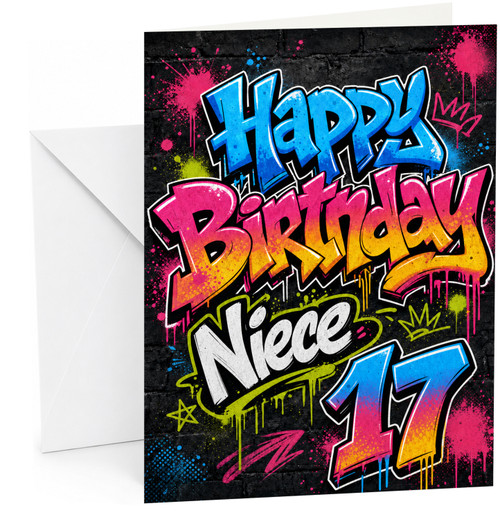 Niece 17th Birthday Card Graffiti Street Art Paint Splats