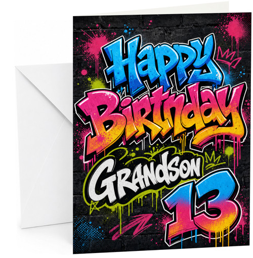 Grandson 13th Birthday Card Graffiti Street Art Typography