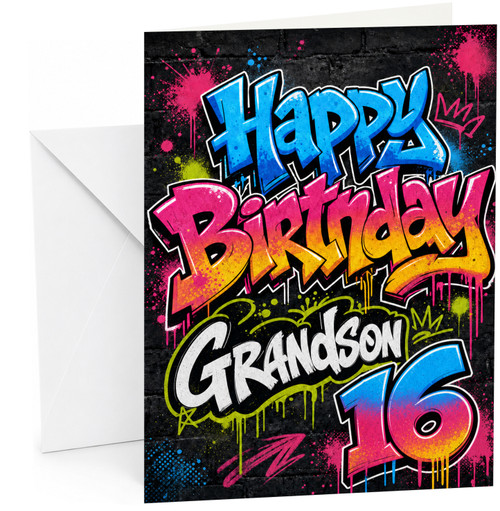 Grandson 16th Birthday Card Graffiti Street Art Typography