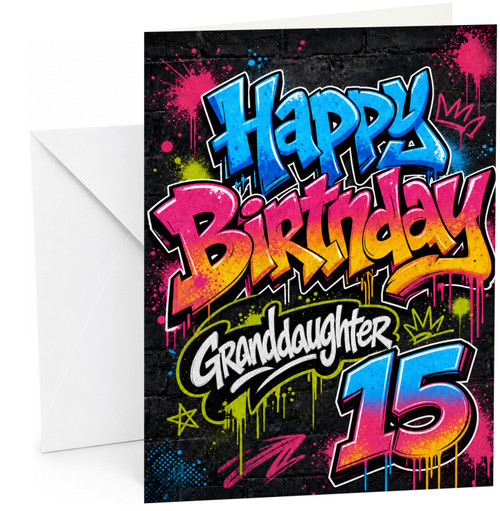 Granddaughter 15th Birthday Card Graffiti Street Art Splash
