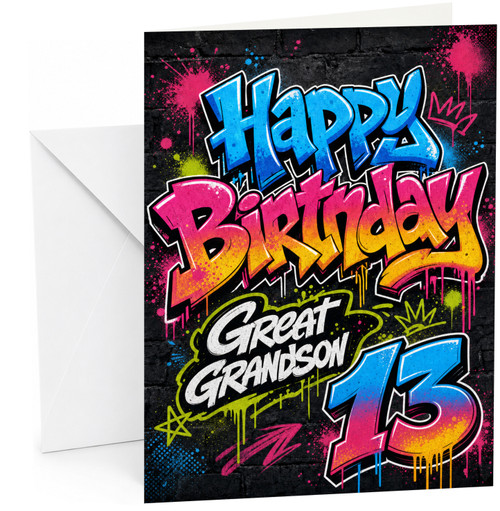 Great Grandson 13th Birthday Card Graffiti Paint Splatter
