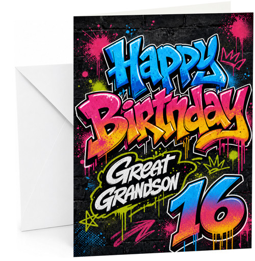Great Grandson 16th Birthday Card Graffiti Street Art Splatter