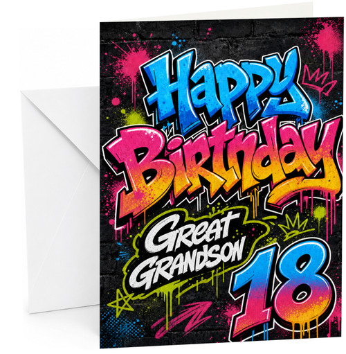 Great Grandson 18th Birthday Card Graffiti Paint Splatter