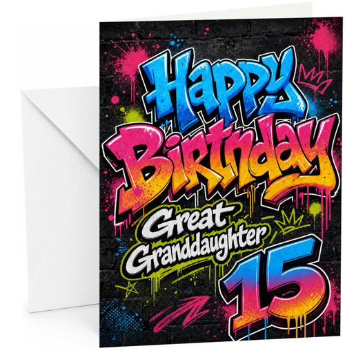 Great Granddaughter 15th Birthday Card Graffiti Paint Splatter