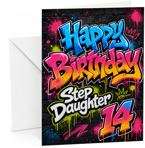 Step Daughter 14th Birthday Card Graffiti Paint Splatter