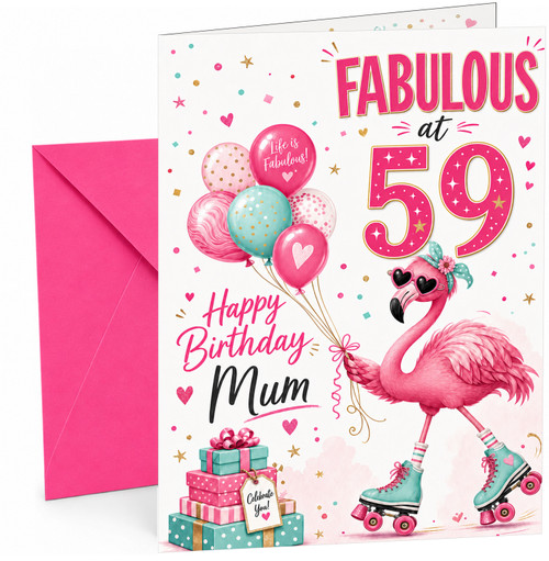 Mum 59th Birthday Card Fabulous Flamingo on Roller Skates