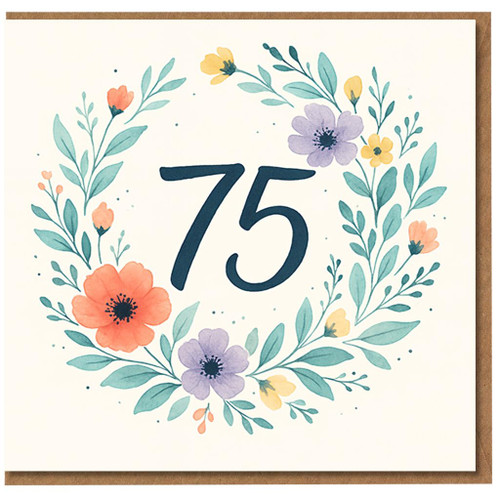 75th Birthday Card - Elegant Floral Watercolour Wreath with Bold 75, Milestone Birthday Card for Mum, Gran, Aunt or Friend