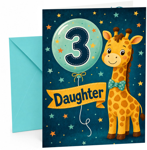 Daughter 3rd Birthday Card Cute Giraffe with Number 3 Balloon