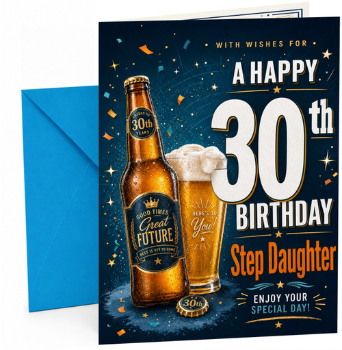 Step Daughter 30th Birthday Card Beer Bottle & Pint Glass