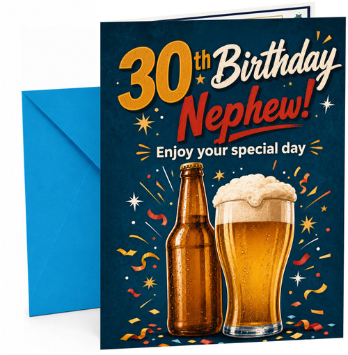 Nephew 30th Birthday Card Beer Bottle and Pint Confetti