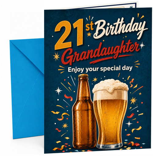 Granddaughter 21st Birthday Card Beer Bottle and Pint Confetti