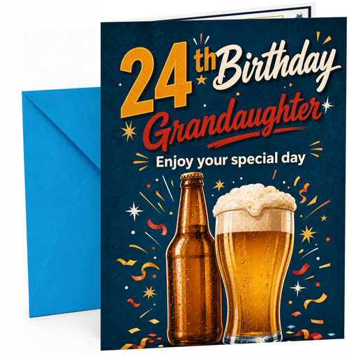 Granddaughter 24th Birthday Card Beer Bottle and Pint Confetti