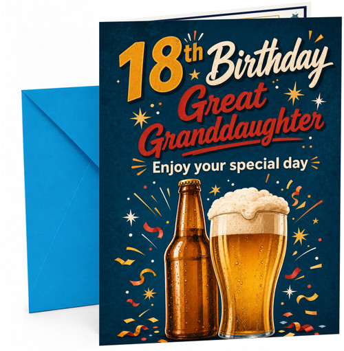 Great Granddaughter 18th Birthday Card Beer Bottle & Pint Stars