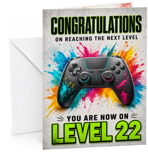 22nd Birthday Card Gamer Level 22 Controller Paint Splash