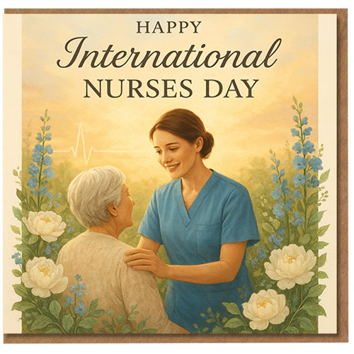 International Nurses Day Card - Happy International Nurses Day - Nurse Appreciation Thank You Card with Caring Nurse and Patient, Floral Design, Heartfelt Healthcare Worker