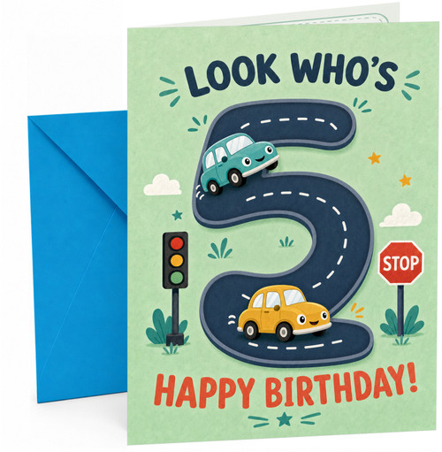 5th Birthday Card Road Number 5 with Cute Cars