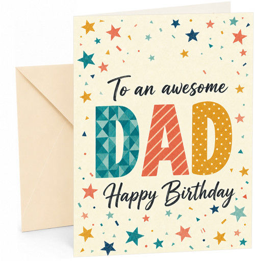Dad Birthday Card Colourful Stars and Confetti Typography