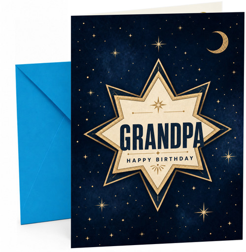 Grandpa Birthday Card Gold Starburst on Night Sky