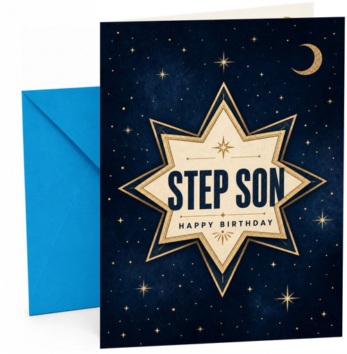 Step Son Birthday Card Starburst Night Sky with Crescent Moon