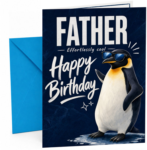 Father Birthday Card Cool Penguin in Sunglasses