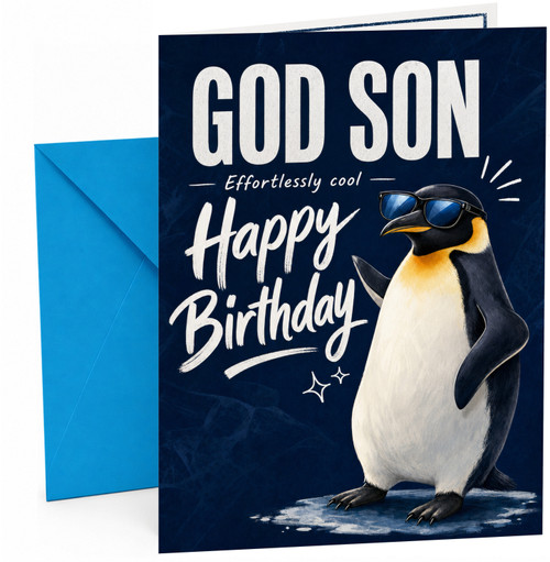 God Son Birthday Card Cool Penguin in Sunglasses