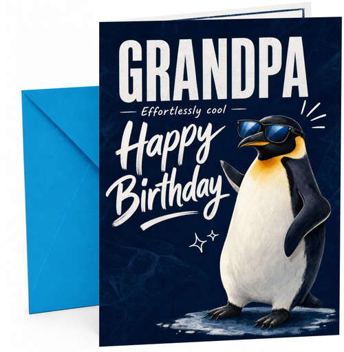 Grandpa Birthday Card Cool Penguin in Sunglasses