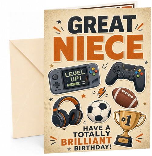 Great Niece Birthday Card Video Games & Sports Level Up