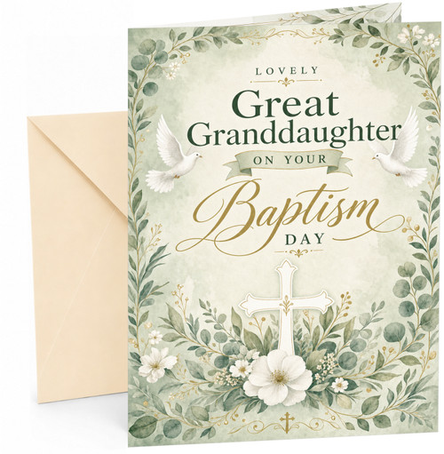 Great Granddaughter Birthday Card White Doves Cross Floral