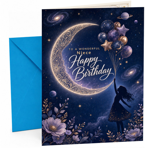 Niece Birthday Card Moon and Stars Night Sky Crescent Moon