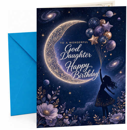 God Daughter Birthday Card Moon Balloon Bouquet Night Sky