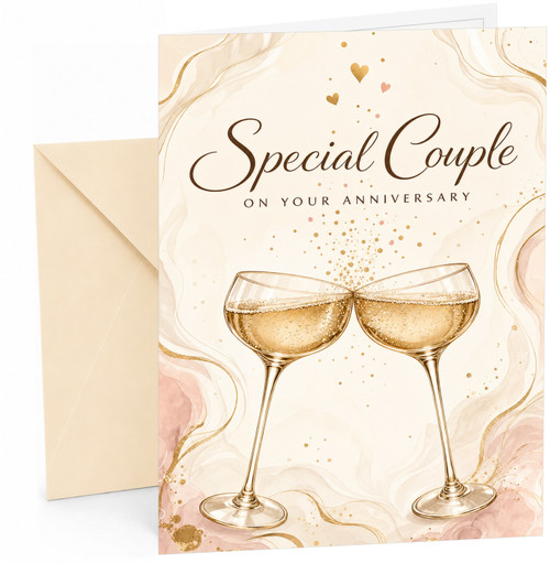 Special Couple Anniversary Card Champagne Glasses Clink